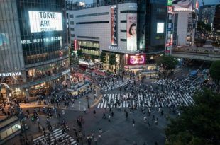 El famoso cruce en diagonal de Shibuya