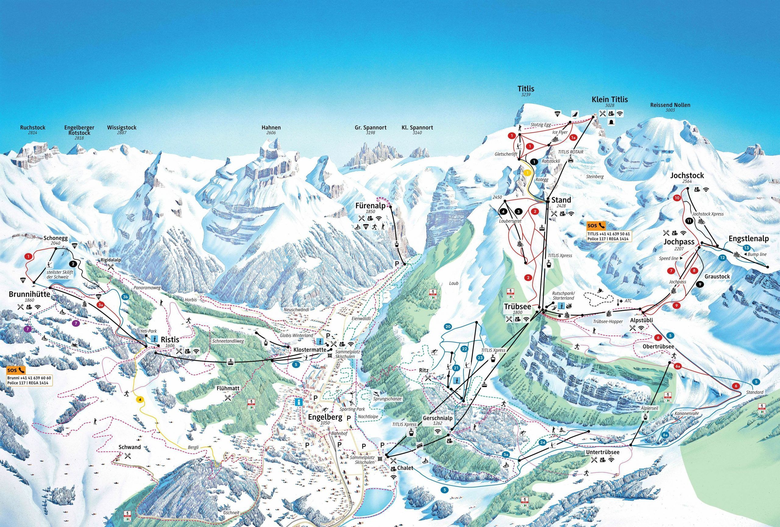 Mapa de pistas de la estación de esquí de Engelberg.