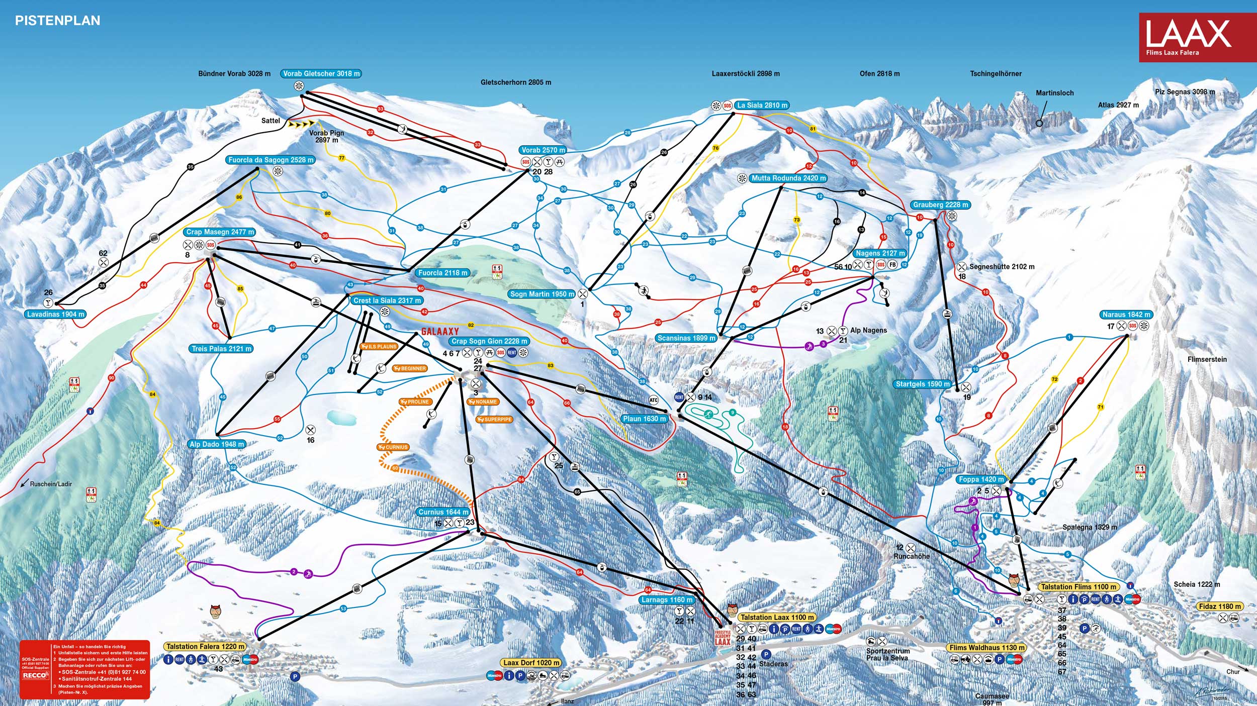 Mapa de pistas. Estación de Flims, Laax y Falera