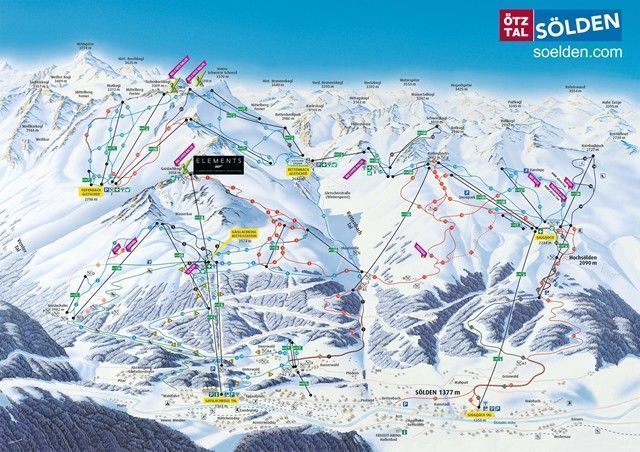 Mapa de esquí de las pistas de Solden (Austria)
