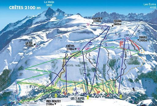 Mapa de pistas de Les 2 Alpes