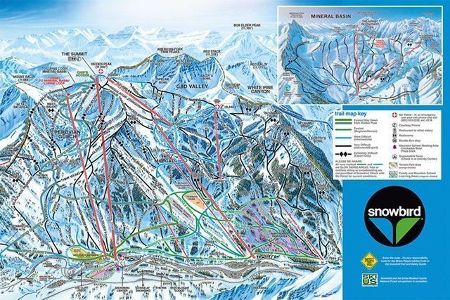 Mapa de pistas de esquí en Snowbird (Utah)