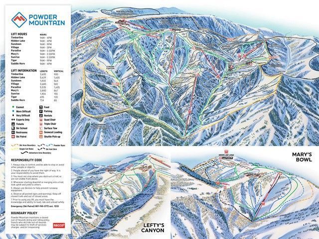 Mapa de pistas de esquí de Powder Mountain