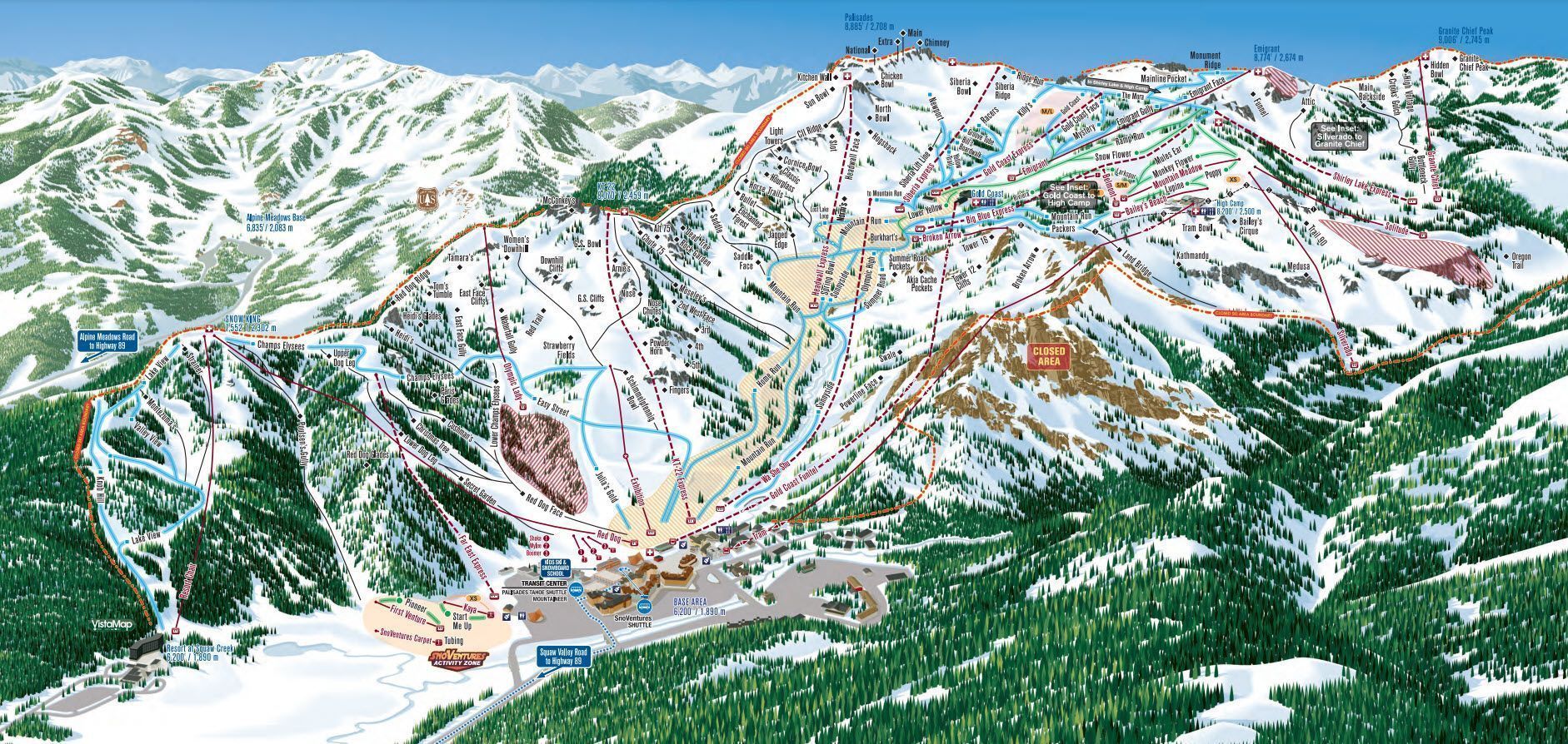 Mapa de pistas de esqui de Squaw Valley (California)