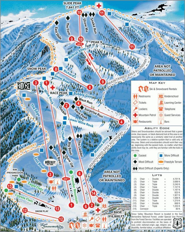 Mapa de pistas de esquí de Snow Valley